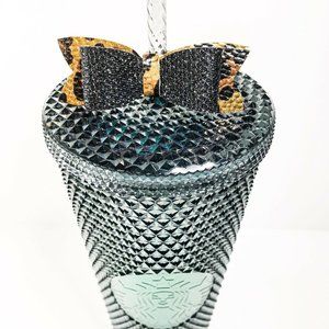 Handmade Vegan Leather Starbucks  Bow Straw Topper
